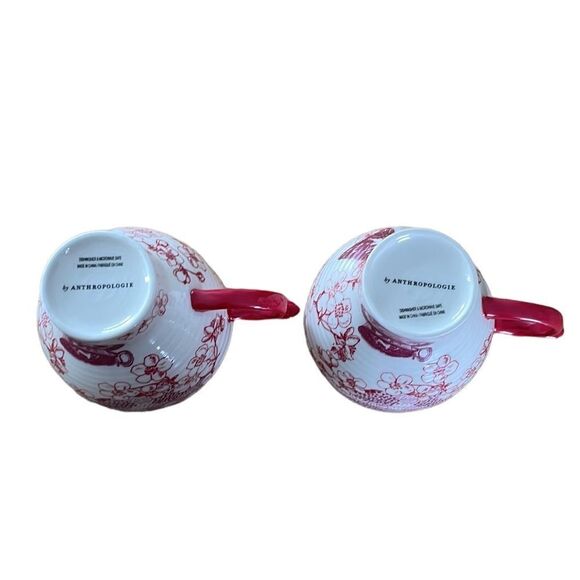 Anthropologie Cat & Cherry Blossom Flower Large Oversized Mug - Set Of 2 - Picture 5 of 7